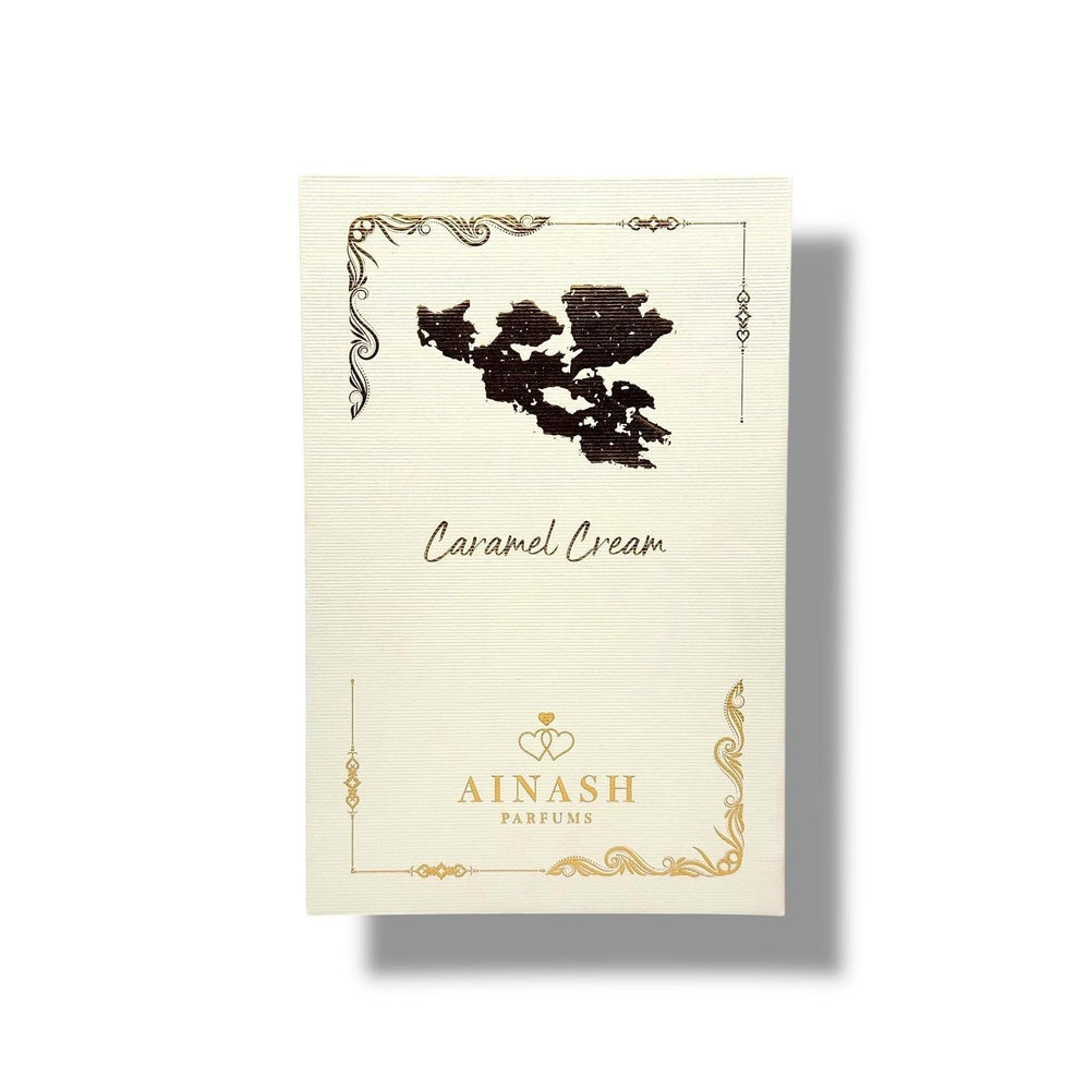 Caramel Cream – Ainash Parfums | Golden coumarin and honey heart with creamy vanilla and soft white musk base | Warm gourmand women's extrait de parfum with comforting dry down