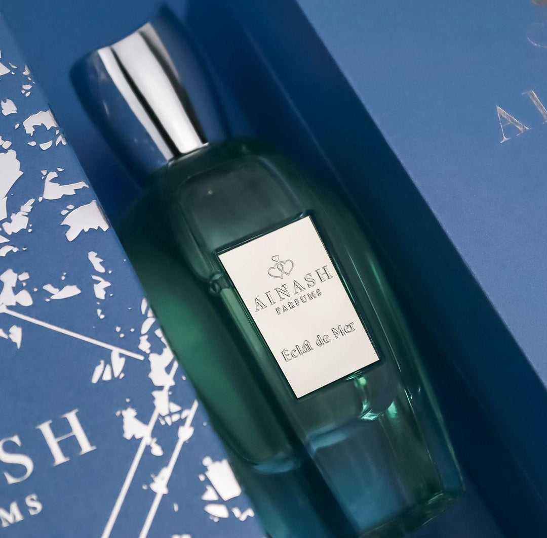 Éclat de Mer 2.5oz bottle – Ainash Parfums | Black tea, ambroxan and rosemary base | Vibrant spicy citrus men's extrait de parfum with coastal elegance