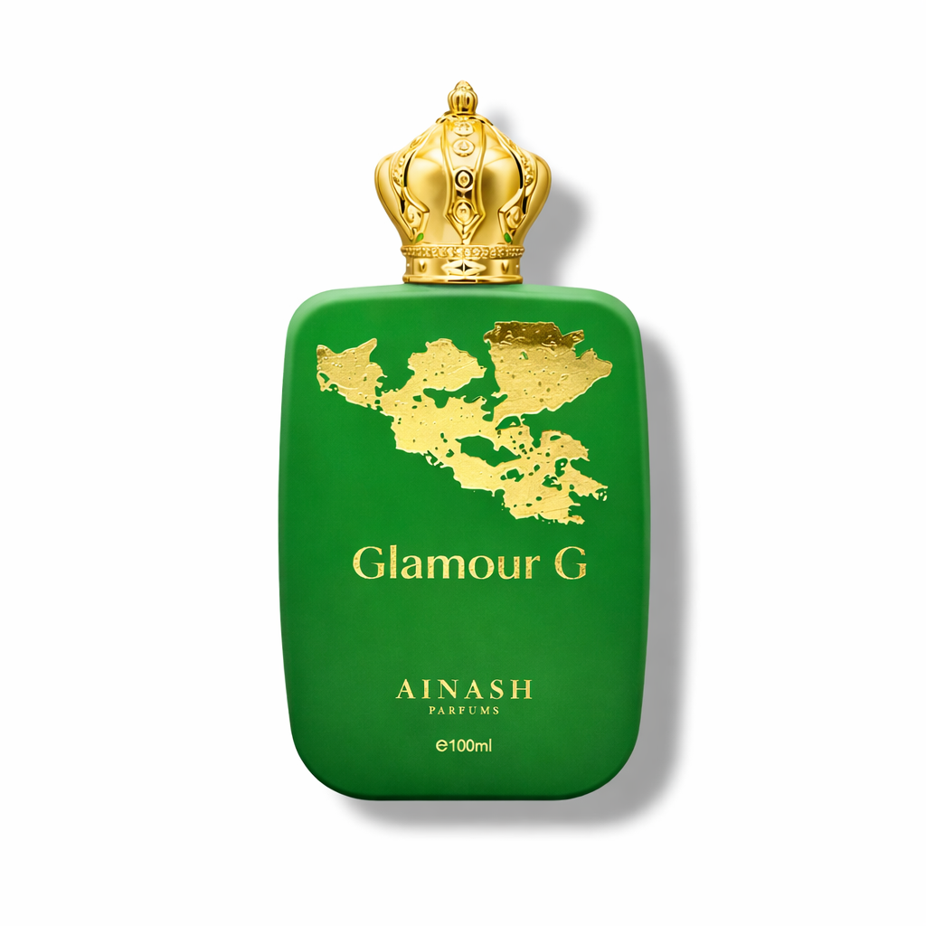Glamour G by Ainash Parfums – Unisex Extrait de Parfum | Amber woody fruity fragrance with violet leaf, blueberry, cassis and thyme opening | Golden allure | 3.4oz